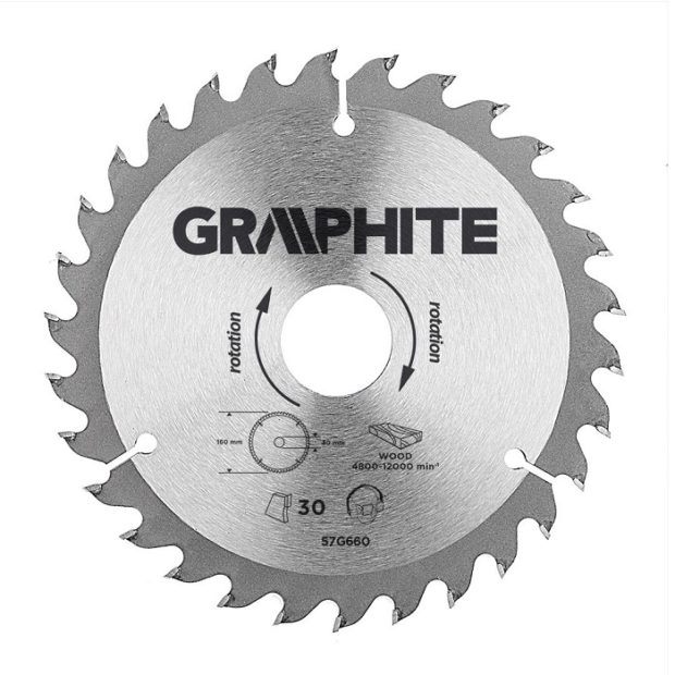 Graphite Cirkelzaagblad – 160x30mm (30 tanden)