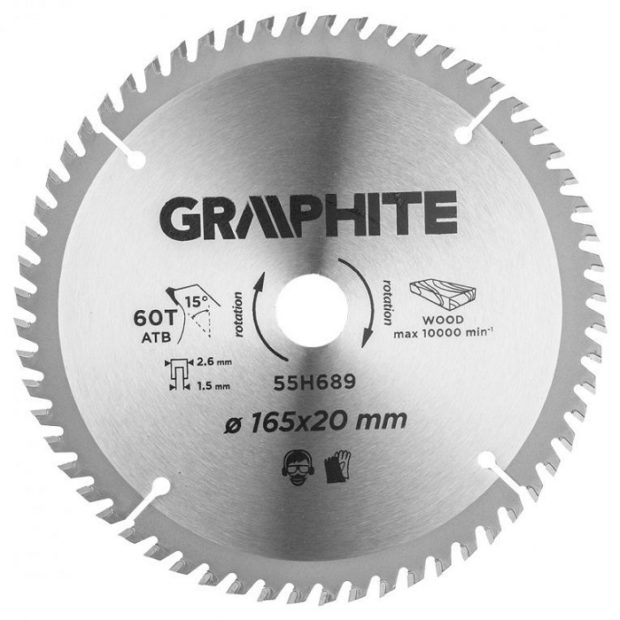 Graphite Cirkelzaagblad – 165x20mm (60 tanden)
