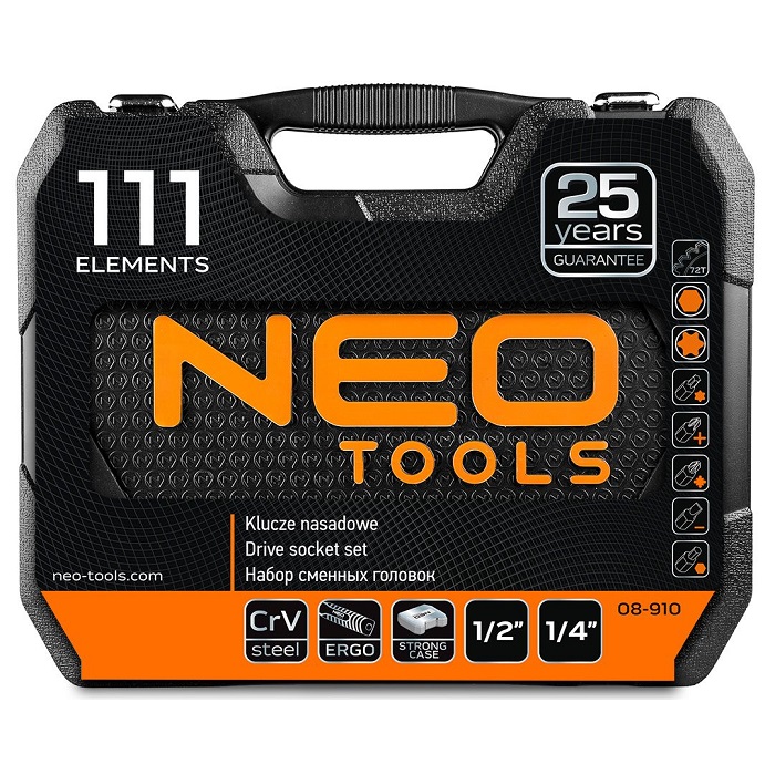 Neo-Tools Dopsleutelset 1/2″ en 1/4″ (111-delig)